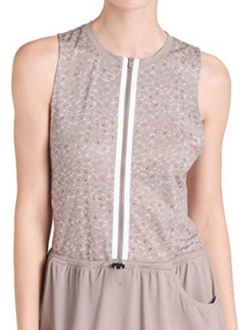 Varley Taupe Mesh Zip-Front Tank Dress